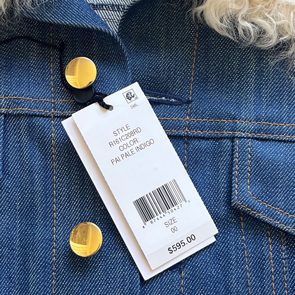 Derek Lam 10 Crosby Blue Denim Jacket with Removable Shearling Collar - Size 00 - Picture 8 of 16